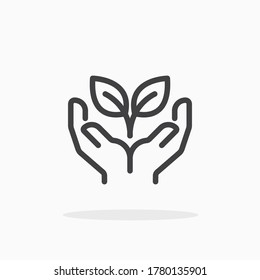 Hands Holding Plant Icon In Line Style. For Your Design, Logo. Vector Illustration. Editable Stroke.