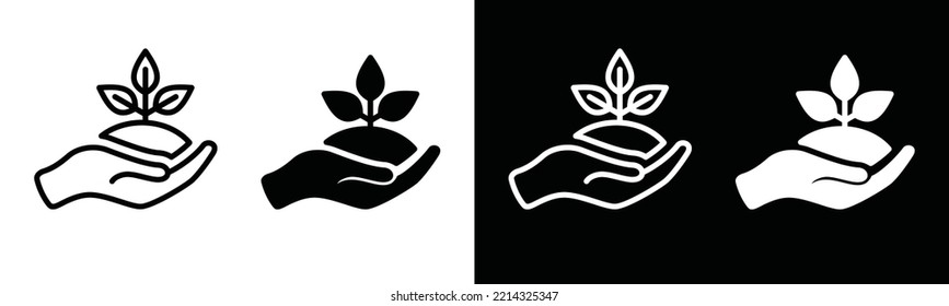 Hands Holding Plant Icon Vector. Plant Or Sprout In A Hand Symbol Illustration. Plant Trees To Save The World Sig Silhouette