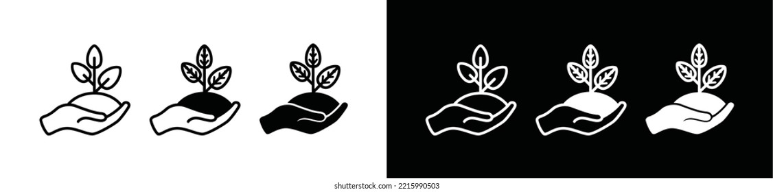 Hands Holding Plant Icon Vector. Plant Or Sprout In A Hand Symbol Illustration. Plant Trees To Save The World Sig Silhouette