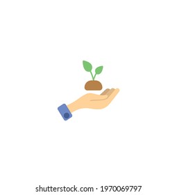 Hands holding plant vector, icon on a white background