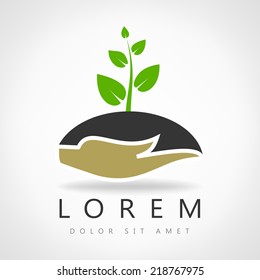 hands holding plant. vector illustration.
