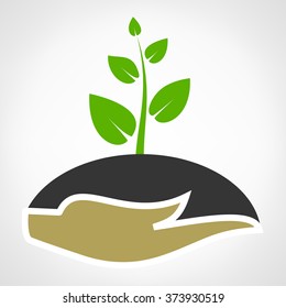 hands holding plant. vector illustration.