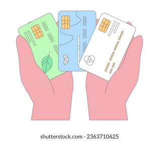 Hands holding plastic credit or debit cards isolated on white background. Concept for online payment, buy online, pay with your card. Easy internet payment system technology.