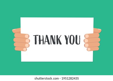 Hands holding plate with words thank you. Vector illustration