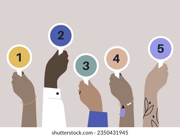 Hands holding plates with numbers from one two five written on them, symbolizing an educational concept