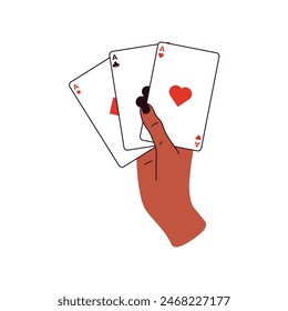 Hands holding playing cards . Gambling, betting, casino and poker concept.