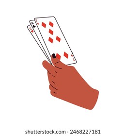 Hands holding playing cards . Gambling, betting, casino and poker concept.