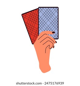 Hands holding playing cards . Gambling, betting, casino and poker concept.