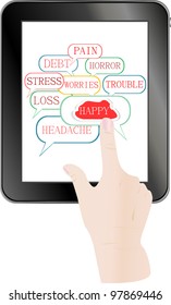 Hands holding and point on digital tablet pc