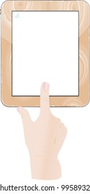 Hands holding and point on digital tablet