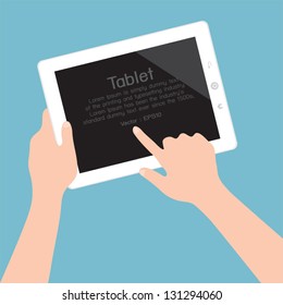 Hands holding and pointing on tablet, vector