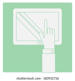 Hands holding and pointing on tablet