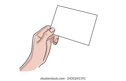 Hands holding a postcard in line art style isolated on white background. Continuous line art set. Outline, linear, thin line, doodle art. Minimalist Vector illustration
