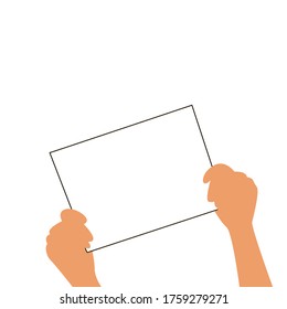 Hände, die ein Poster halten. Vektorgrafik für Webbanner, Infografik-Design.