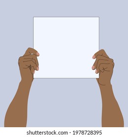 Hands are holding a poster. Vector illustration.