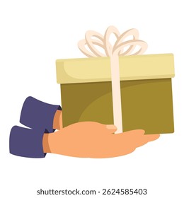 Hands holding a present with a white ribbon, perfect for birthday or holiday projects