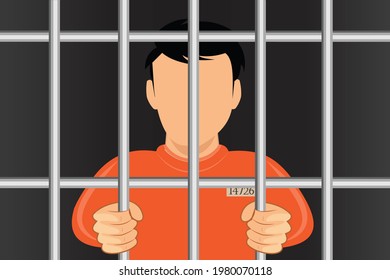 Hands holding prison bars. Criminal man behind bars.Human in jail. Prisoner concept. Vector illustration flat design