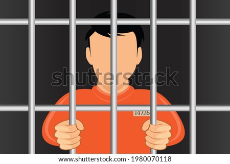 Hands holding prison bars. Criminal man behind bars.Human in jail. Prisoner concept. Vector illustration flat design