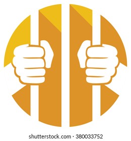 hands holding prison bars flat icon 