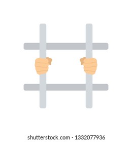 Hände, die Gefängnisbars halten Symbol. Flaches Farbdesign. Vektorgrafik.