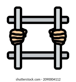 Hands Holding Prison Bars Icon. Editable Bold Outline With Color Fill Design. Vector Illustration.