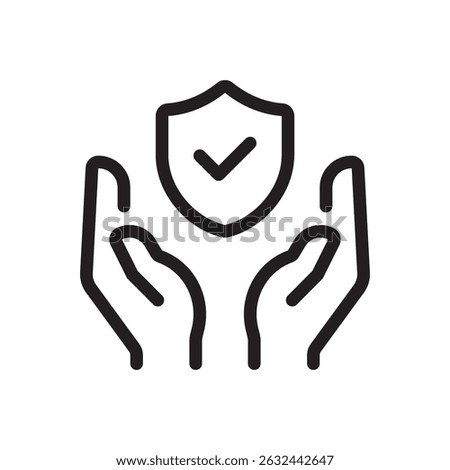 Hands holding protection shield flat outline icon vector illustration. Isolated on white background. Editable stroke, pixel perfect 48x48