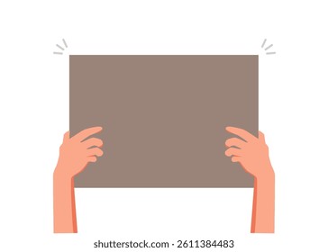 Hands holding protest banner. Hand holding a blank sheet of cardboard stock illustration.