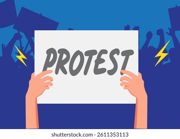 Hands holding protest banner stock illustration. vector Illustration.
