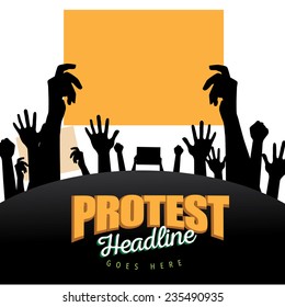 Hands holding protest signs background EPS10 vector stock illustration