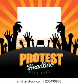 Hands holding protest signs background EPS10 vector stock illustration