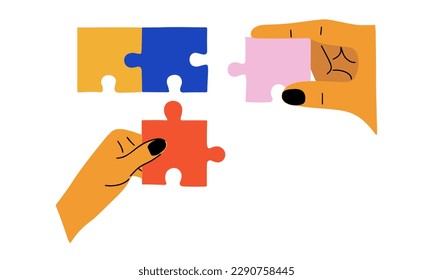 Hands holding puzzle to connect, Symbol of teamwork, Problem-solving, Cooperation, Partnership, Strategy jigsaw business concept.