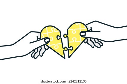 Hands holding puzzle pieces. Vector illustration of an image of mutual support.