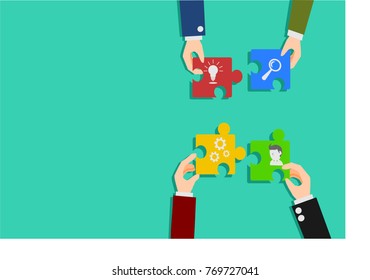 Hands holding puzzles illustration vector. Business and teamwork concept