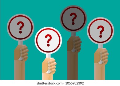 hands holding question marks sign.