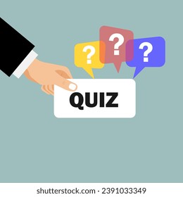 Hands holding quiz signboard with speech bubbles vector illustration