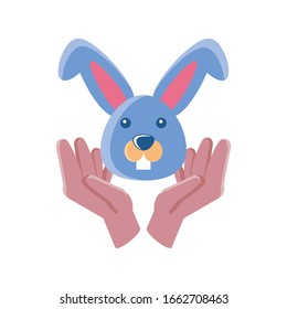 hands holding an rabbit on white background vector illustration design