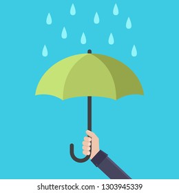 Hands holding rain umbrella flat design vector illustration