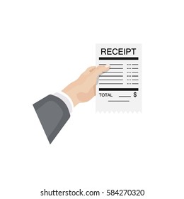Hands holding a receipt flat illustration on the white background