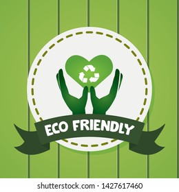 hands holding recycable heart nature eco friendly vector illustration