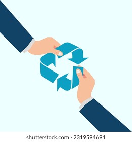 Hands holding recycle symbol with white background design vector illustration