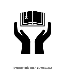 Hands holding a red book vector icon