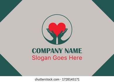 Hands holding red heart. Charity logo design. Social responsibility logo.  