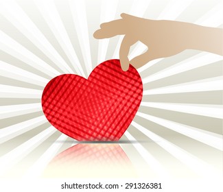 Hands holding red heart. Drops. white background.
