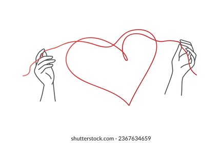 Hands holding red heart. Hand drawn vector illustration.