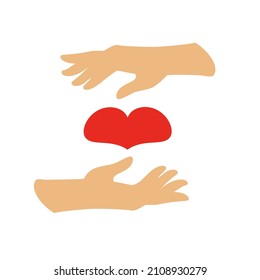 Hands holding a red heart. Vector illustration. A badge with hands and a heart.