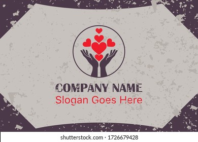 Hands holding red heart.Logo. Heart health, donation, happy volunteer charity, social responsibility, world heart day, world health day, world mental health day, foster home, well being, hope concept.