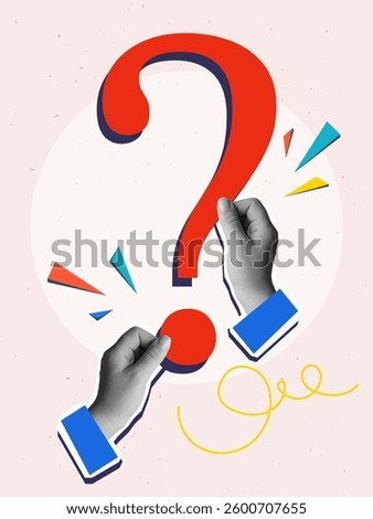 Hands holding a red question mark. . Modern collage style. Vector illustration