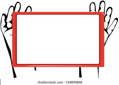 Hands holding a red tablet