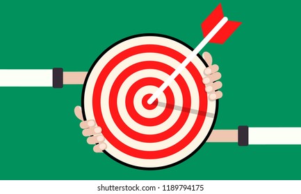  Hands holding red target. Vector concept illustration for  printed materials, website, promotional materials.