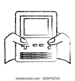 hands holding retro video game console